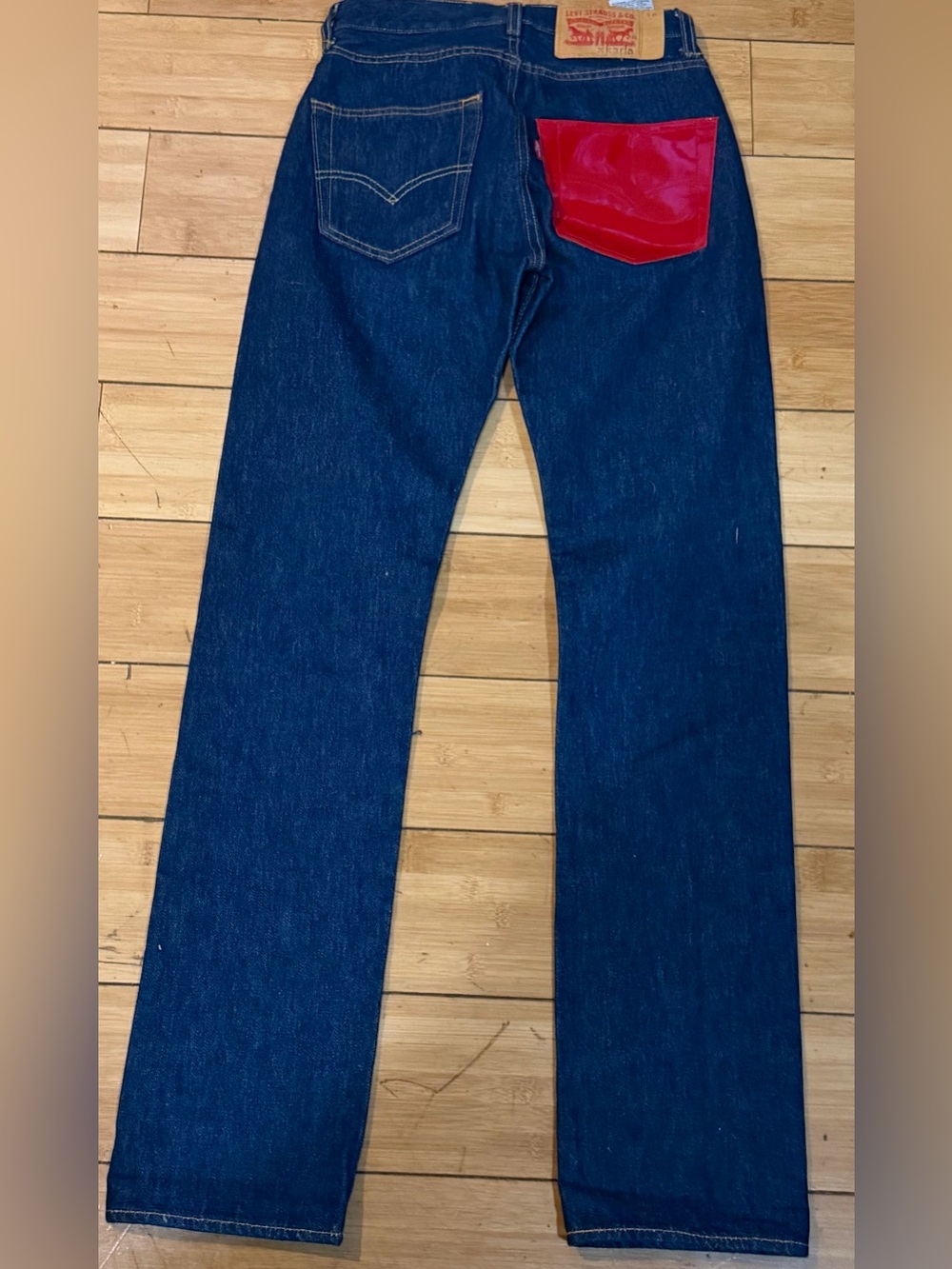 Levi's Dark Blue Straight Jeans with Red Back Pocket